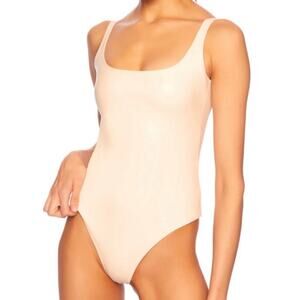 Susana Monaco Faux Leather Low Back Tank Bodysuit Blanched Almond‎ Size M NWT